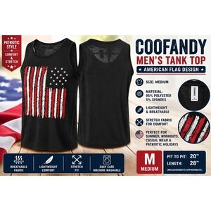 Andy Mens American Flag Graphic Tank Top Black Sleeveless Patriotic Shirt Size M